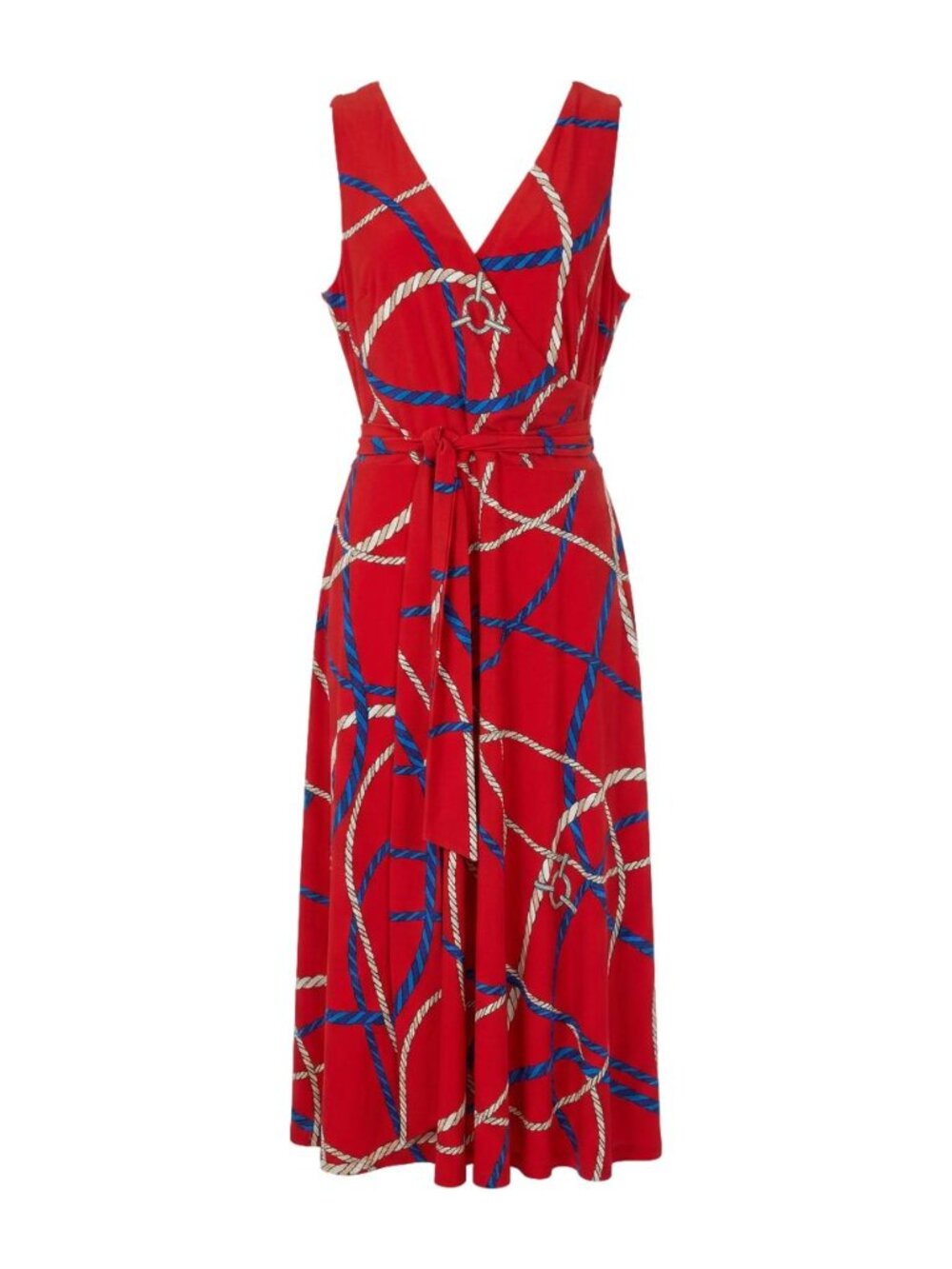 Lauren Ralph Lauren Nautical Rope Print Red Faux Wrap Maxi Office Siren Dress 12